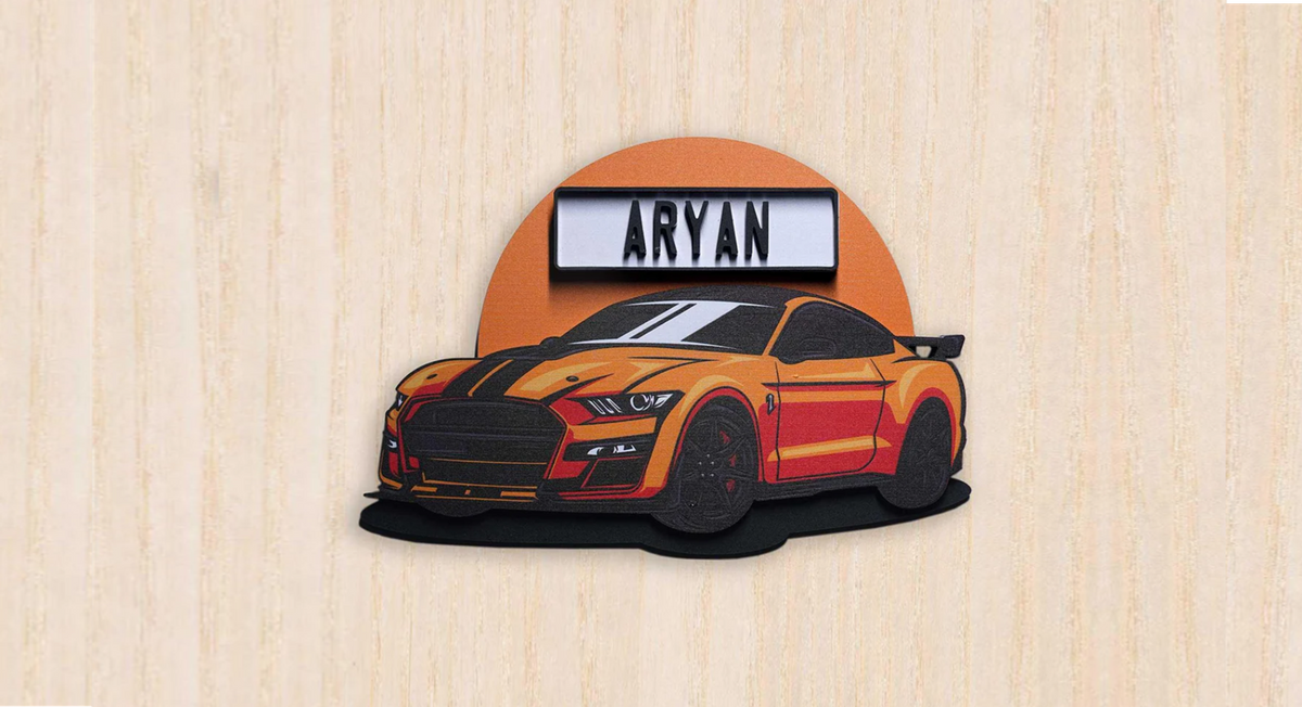 Orange Racer Car kids room door sign