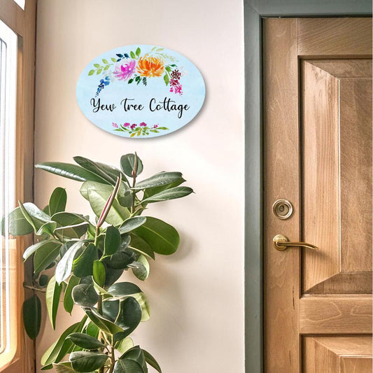 Elegance in Bloom - Hand-painted Floral Nameplate - Oval