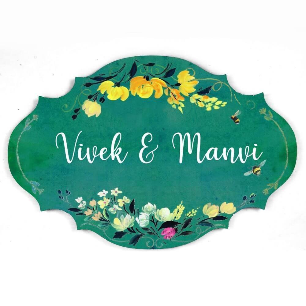 Hand-painted Customized Name Plate - Victorian Yellow Floral