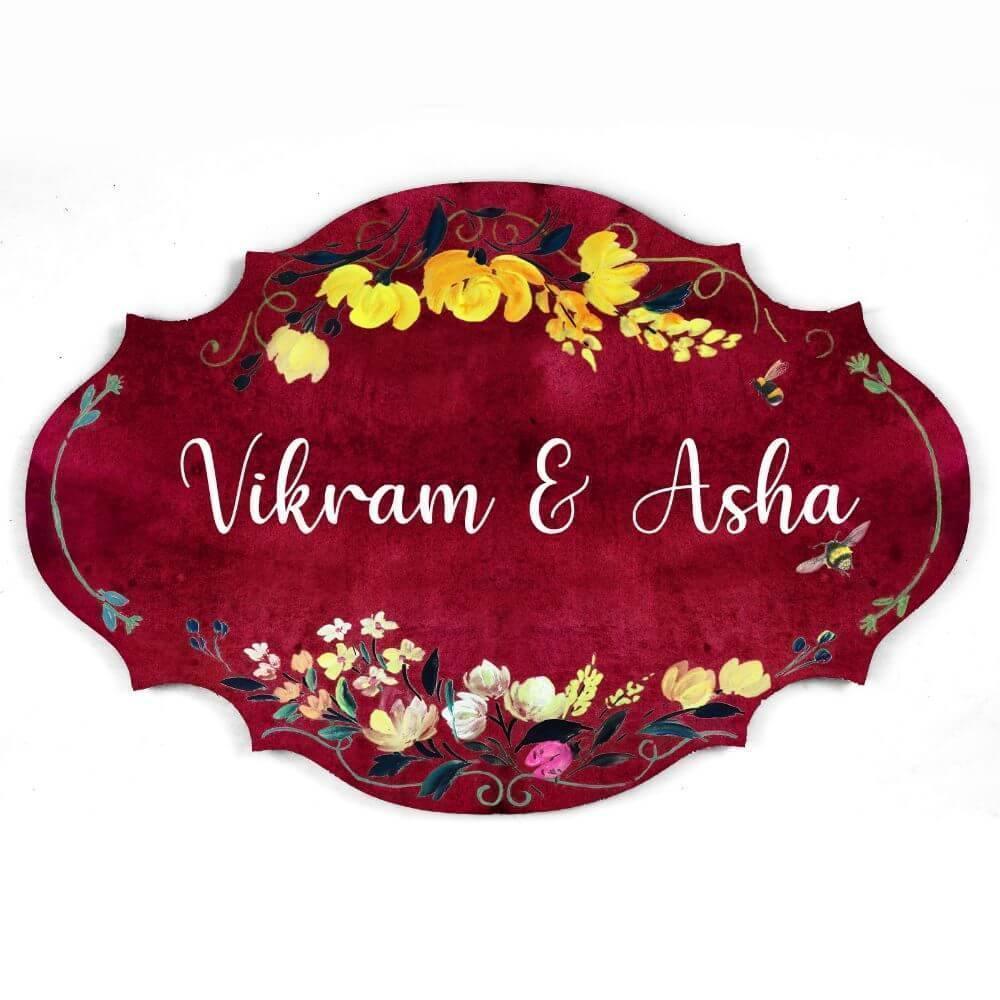 Hand-painted Customized Name Plate - Victorian Yellow Floral