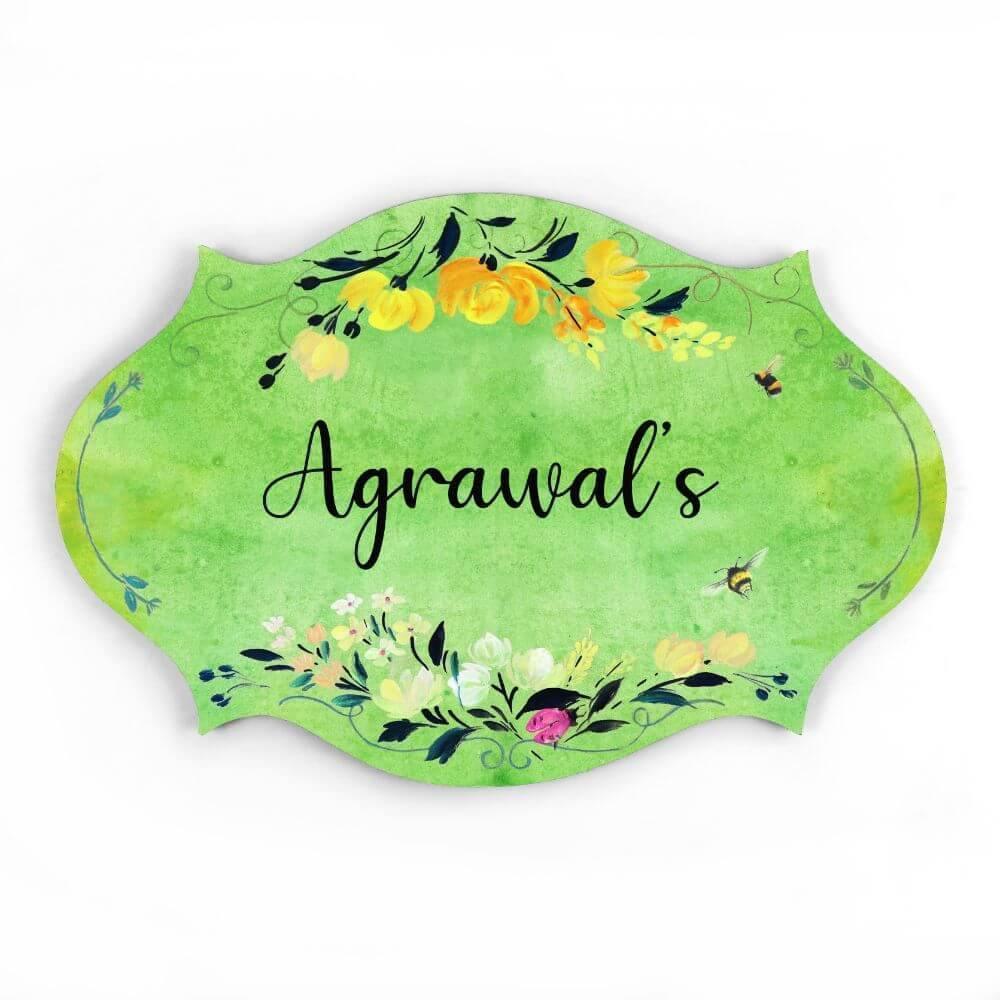 Hand-painted Customized Name Plate - Victorian Yellow Floral