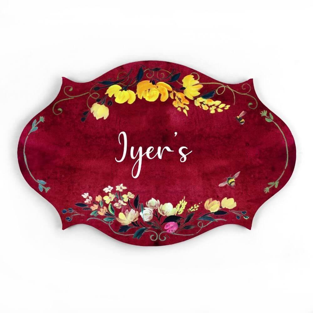 Hand-painted Customized Name Plate - Victorian Yellow Floral