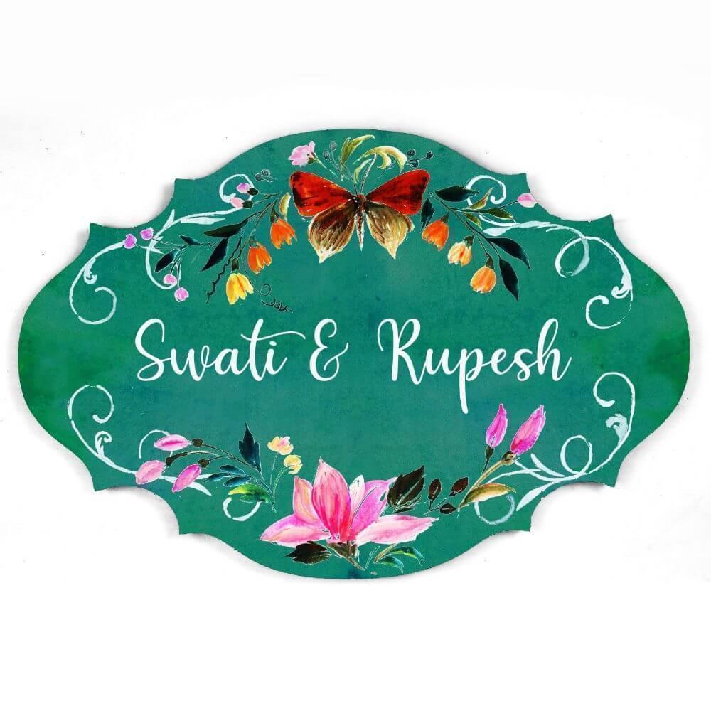 Hand-painted Customized Name Plate - Victorian Butterfly Floral