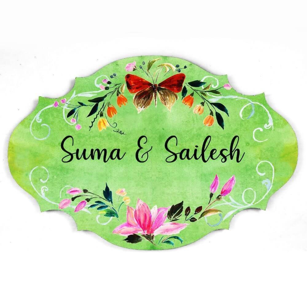 Hand-painted Customized Name Plate - Victorian Butterfly Floral