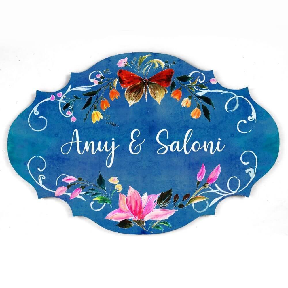 Hand-painted Customized Name Plate - Victorian Butterfly Floral
