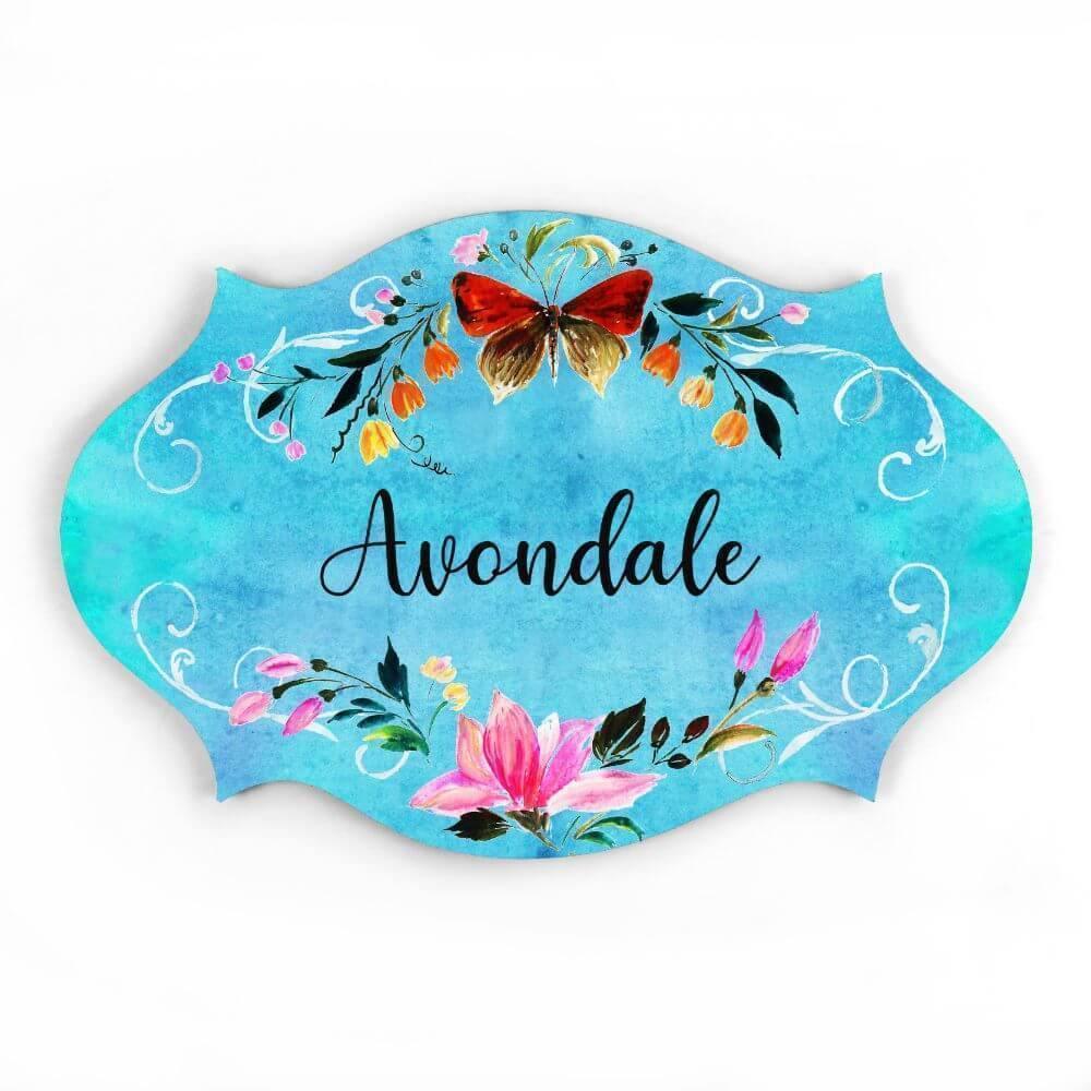 Hand-painted Customized Name Plate - Victorian Butterfly Floral