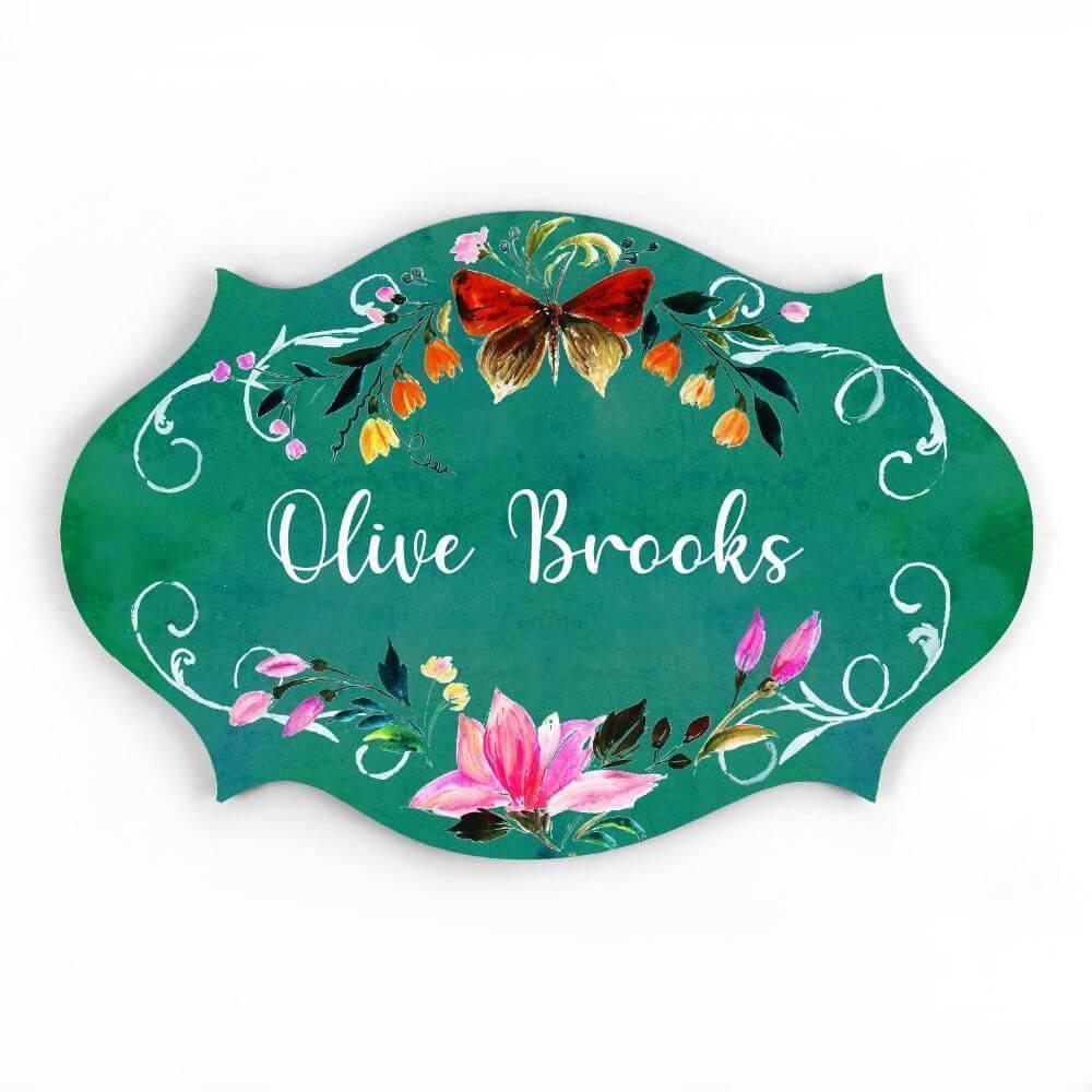 Hand-painted Customized Name Plate - Victorian Butterfly Floral