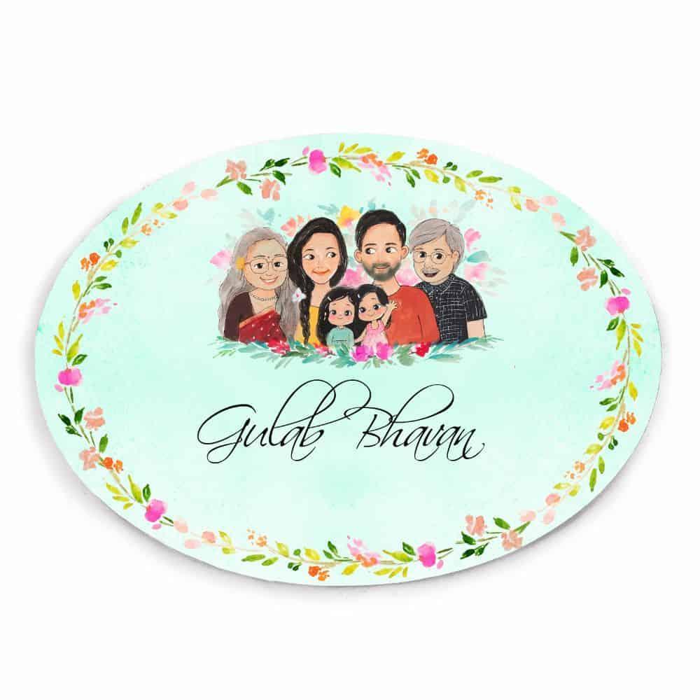 Hand-painted Customized Name Plate - Family of 6 - Oval