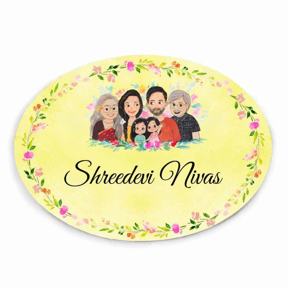 Hand-painted Customized Name Plate - Family of 6 - Oval