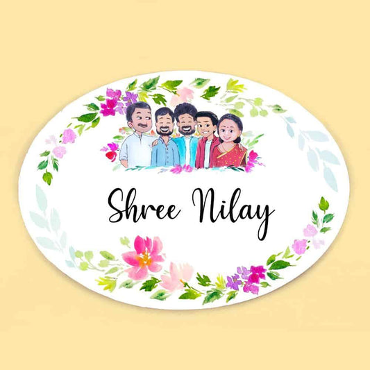 Hand-painted Customized Name Plate - Family of 5 - Oval