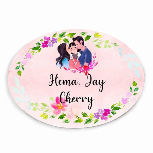 Hand-painted Cute Family Name Plate - Oval