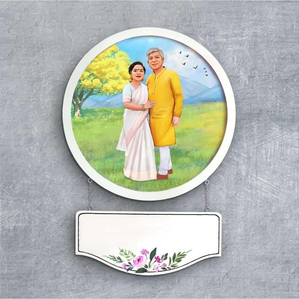 Photo Caricature Nameplate - Holiday Couple - Open Meadows