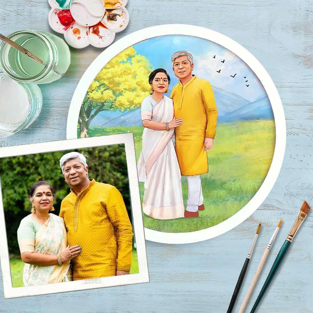 Photo Caricature Nameplate - Holiday Couple - Open Meadows