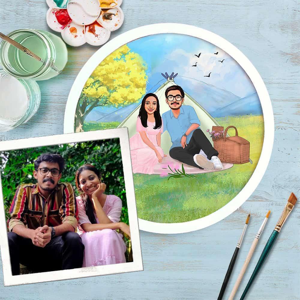 Photo Caricature Nameplate - Holiday Couple - Open Meadows