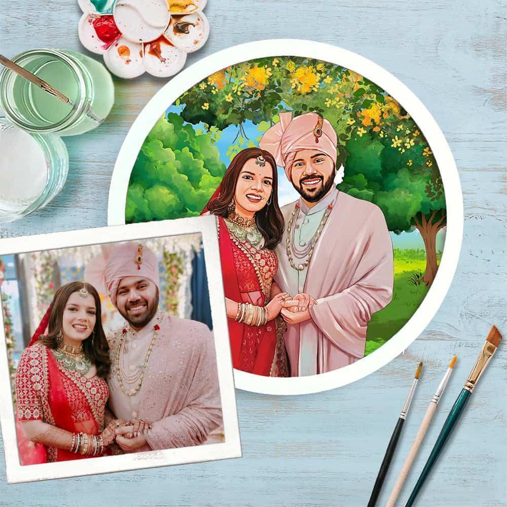 Photo Caricature Nameplate - Wedding Couple - Forever in Nature
