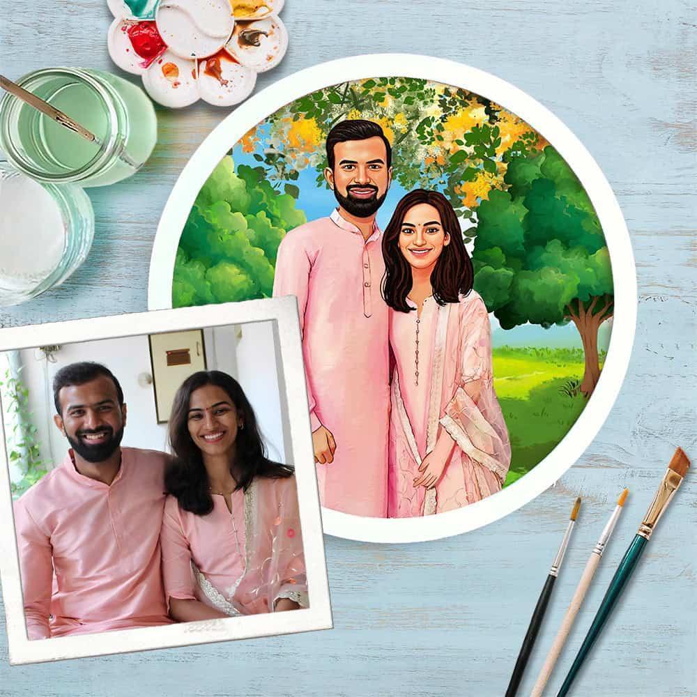 Photo Caricature Nameplate - Wedding Couple - Forever in Nature