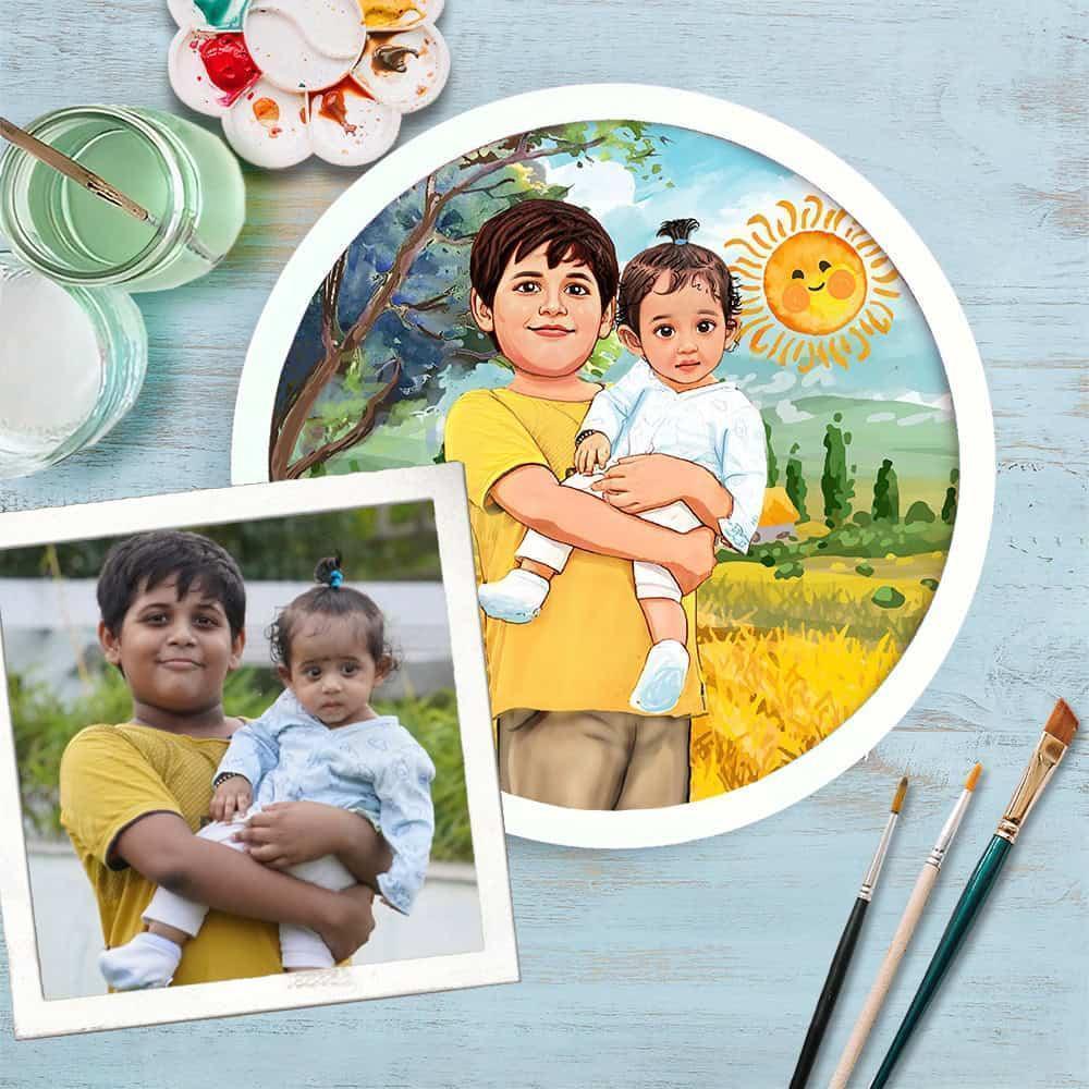 Photo Caricature Nameplate - Childhood - Little Buddies