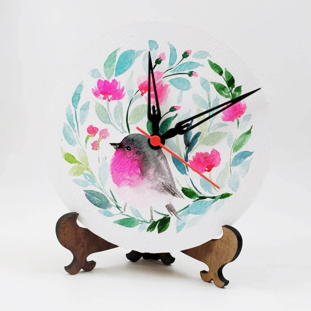 Bird Floral - Hand-painted Table Clock