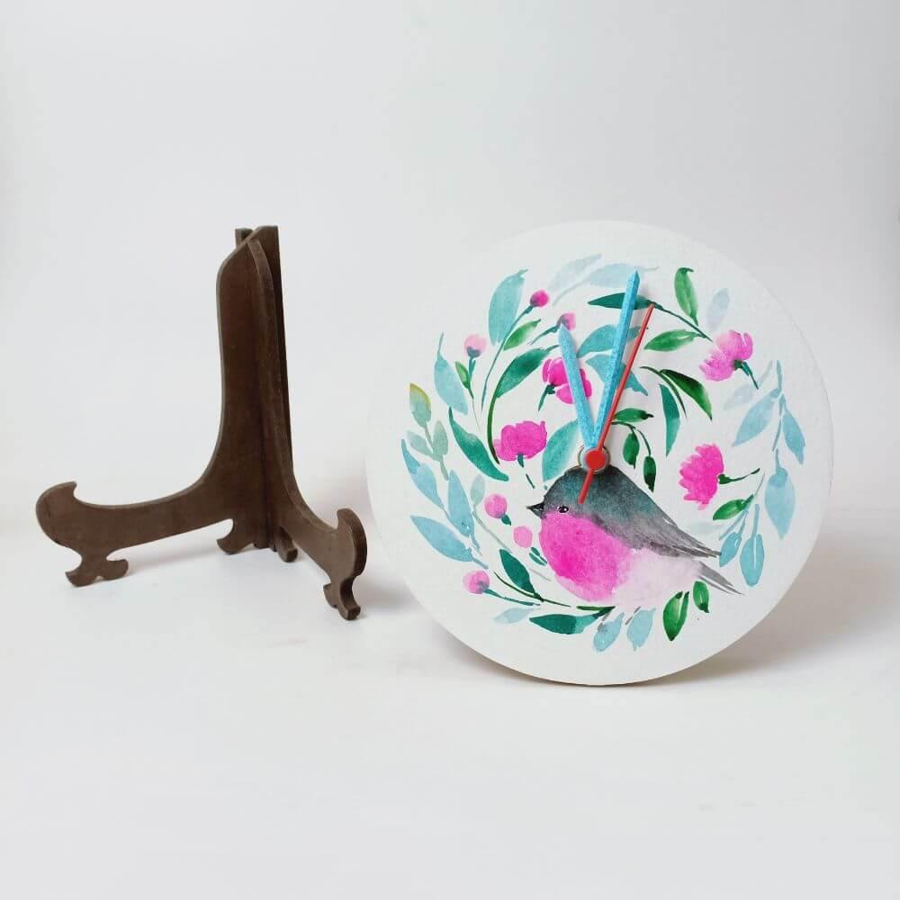 Bird Floral - Hand-painted Table Clock