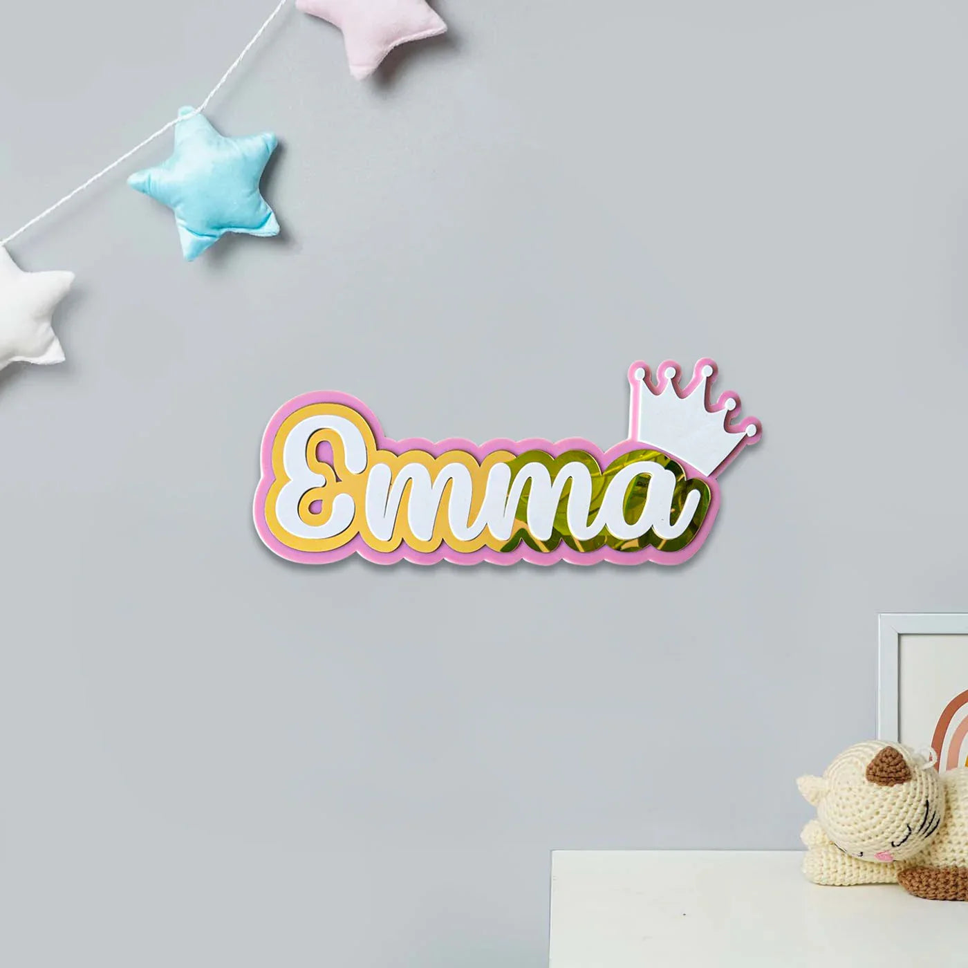 3 Layer Name Plaque - Gold White with Multiple Motif