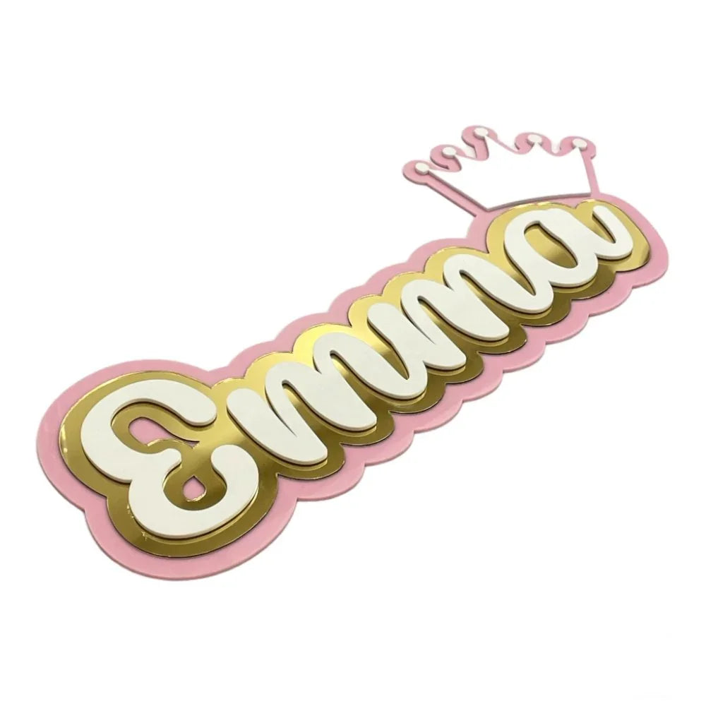 3 Layer Name Plaque - Gold White with Multiple Motif