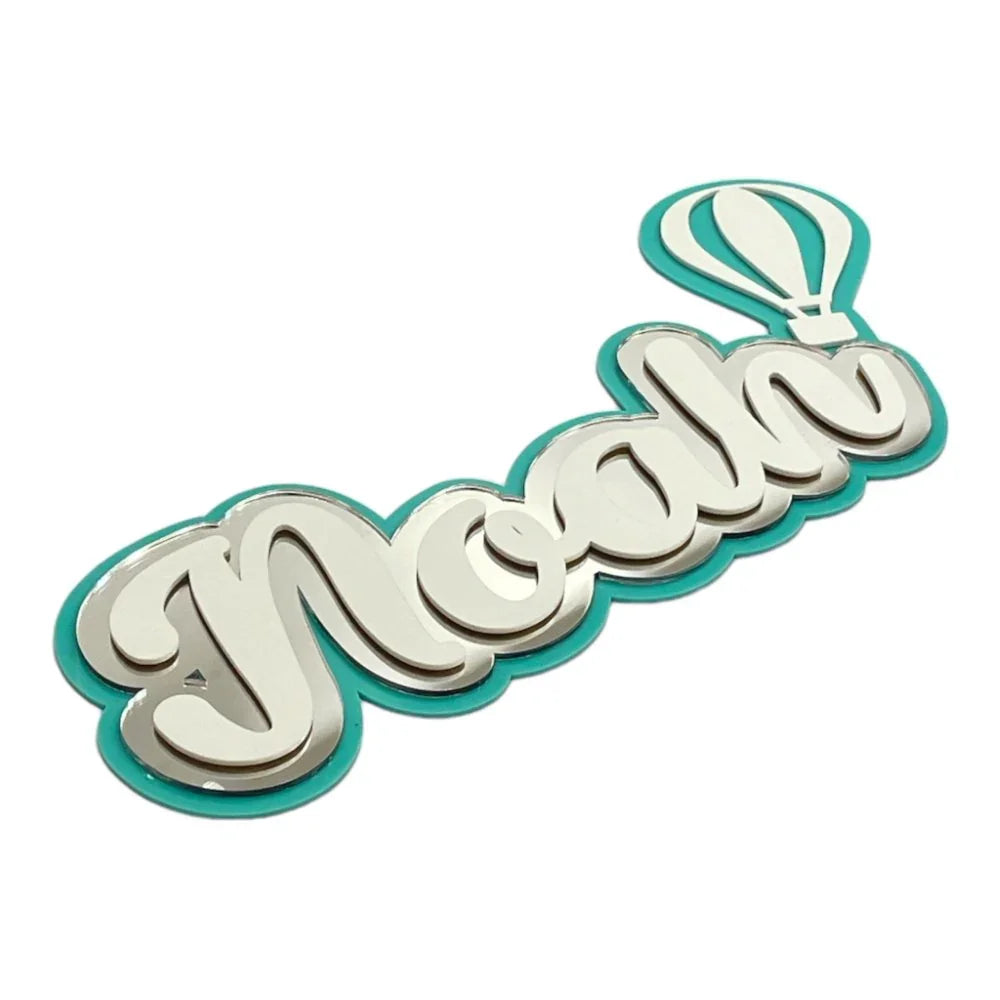 3 Layer Name Plaque - Silver White with Multiple Motif