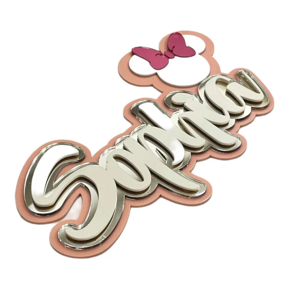 3 Layer Name Plaque - Silver White with Multiple Motif