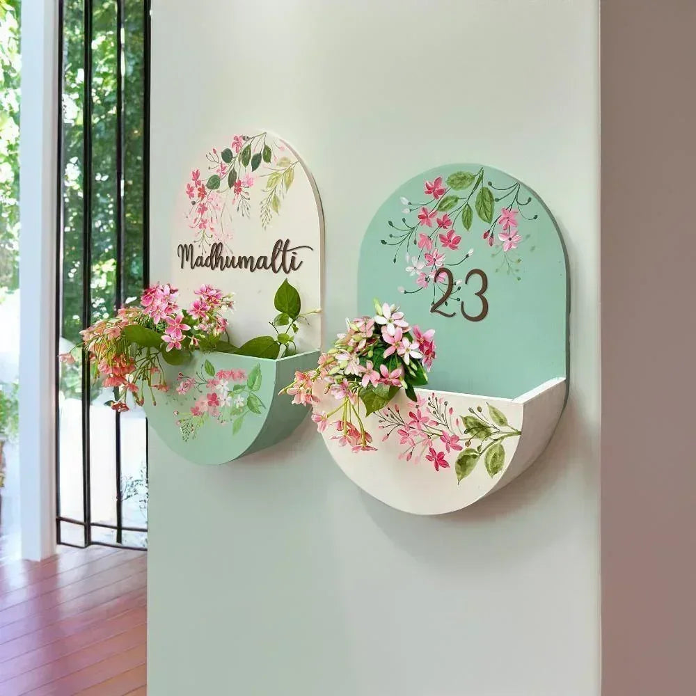 Round Planter Name Plate - Calming White & Green