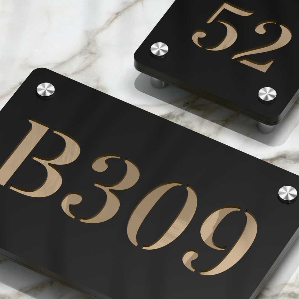Strata Dualtone Number Sign - Matte Black & Mirror Gold