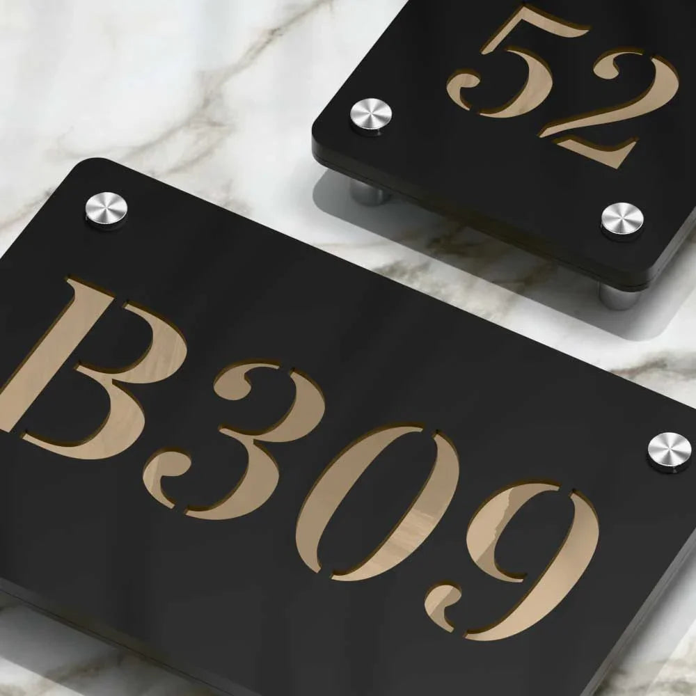 Strata Dualtone Number Sign - Matte Black & Mirror Gold