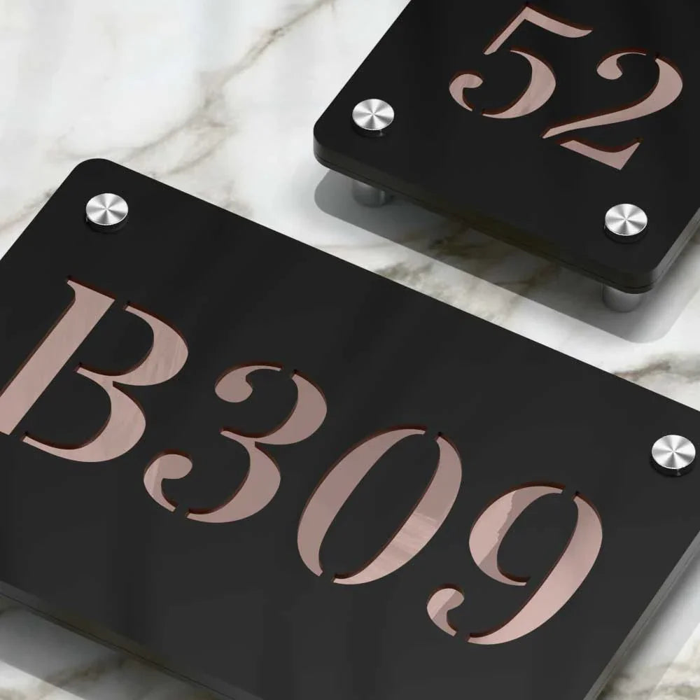 Strata Dualtone Number Sign - Matte Black & Mirror Rose Gold
