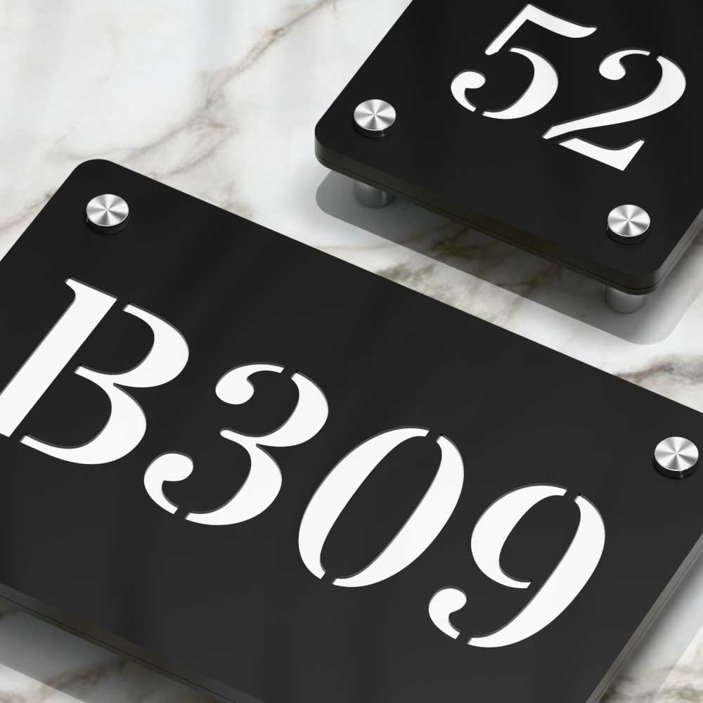 Strata Dualtone Number Sign - Matte Black & Glossy White