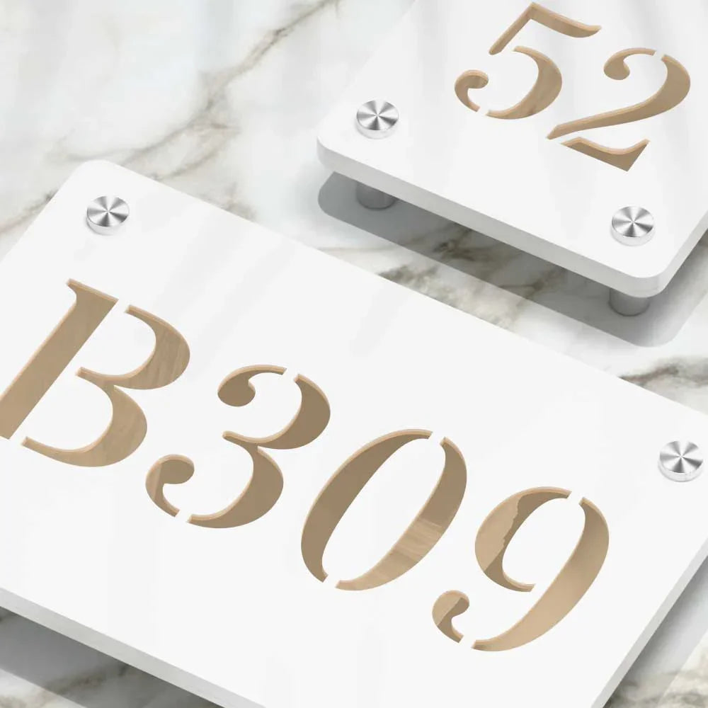 Strata Dualtone Number Sign - Matte White & Mirror Gold
