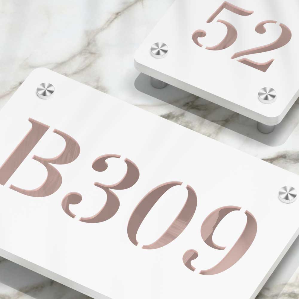Strata Dualtone Number Sign - Matte White & Mirror Rose Gold
