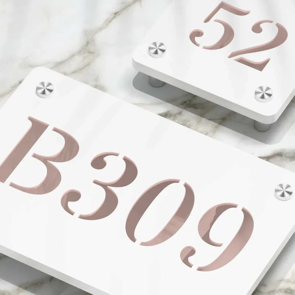 Strata Dualtone Number Sign - Matte White & Mirror Rose Gold