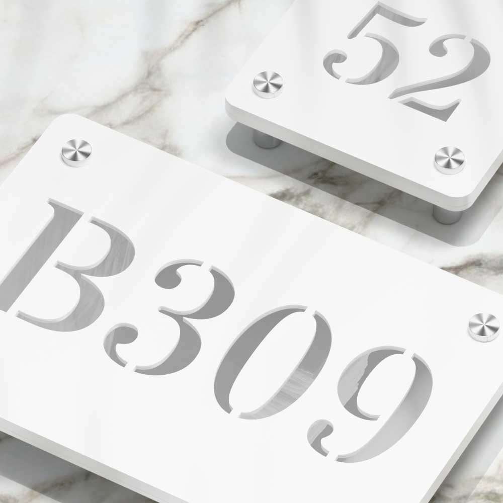 Strata Dualtone Number Sign - Matte White & Mirror Silver