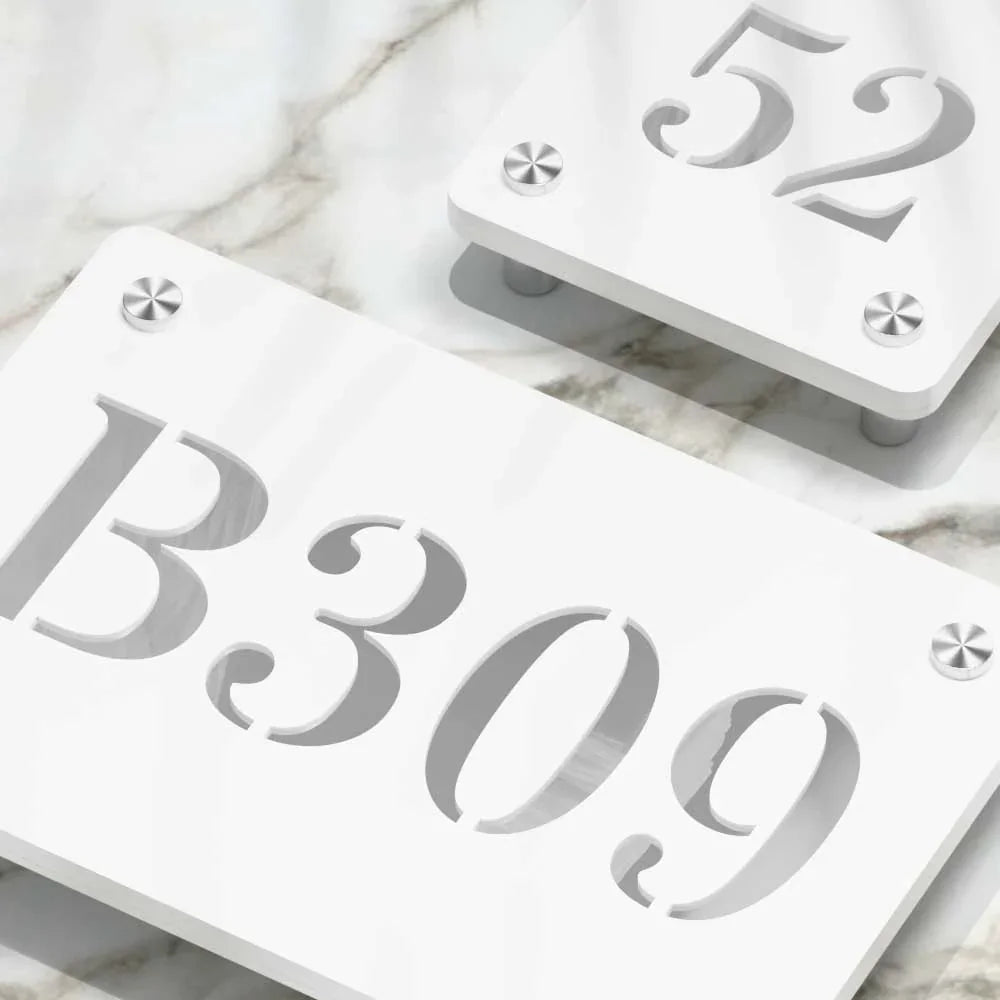 Strata Dualtone Number Sign - Matte White & Mirror Silver