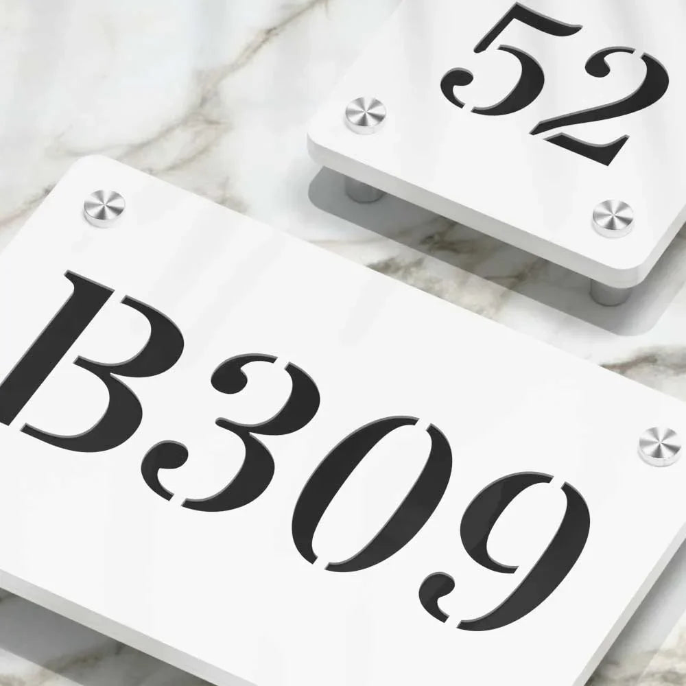 Strata Dualtone Number Sign - Matte White & Glossy Black