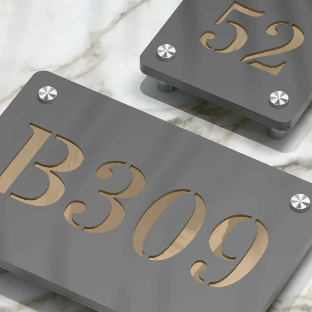 Strata Dualtone Number Sign - Dark Grey & Mirror Gold