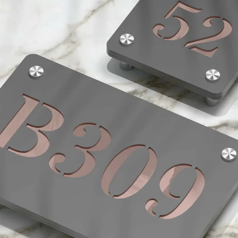Strata Dualtone Number Sign - Dark Grey & Mirror Rose Gold