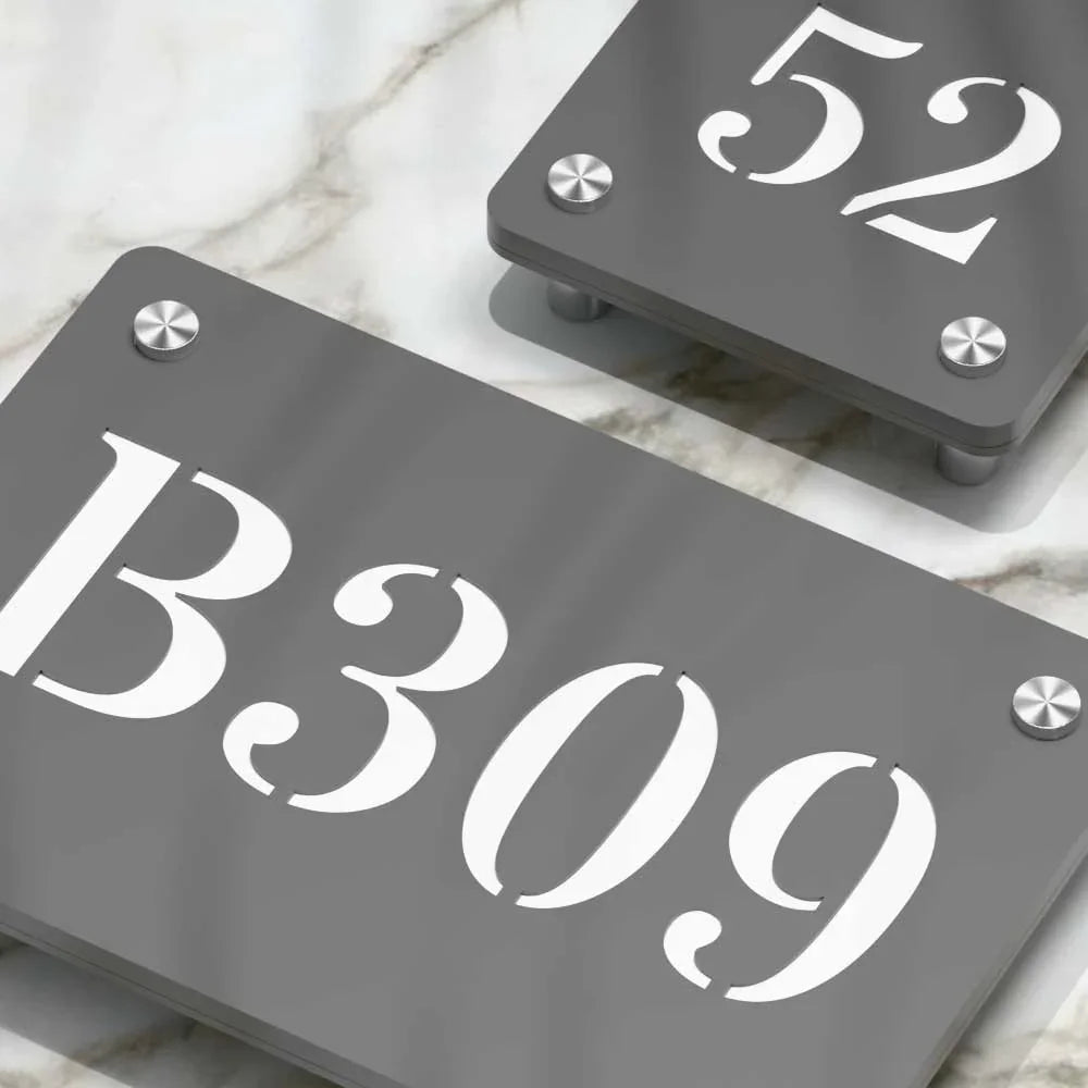 Strata Dualtone Number Sign - Dark Grey & Glossy White