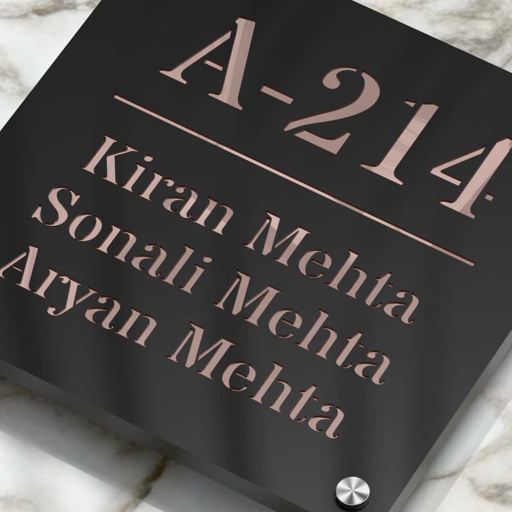 Strata Dualtone Square Nameplate - Matte Black & Mirror Rose Gold