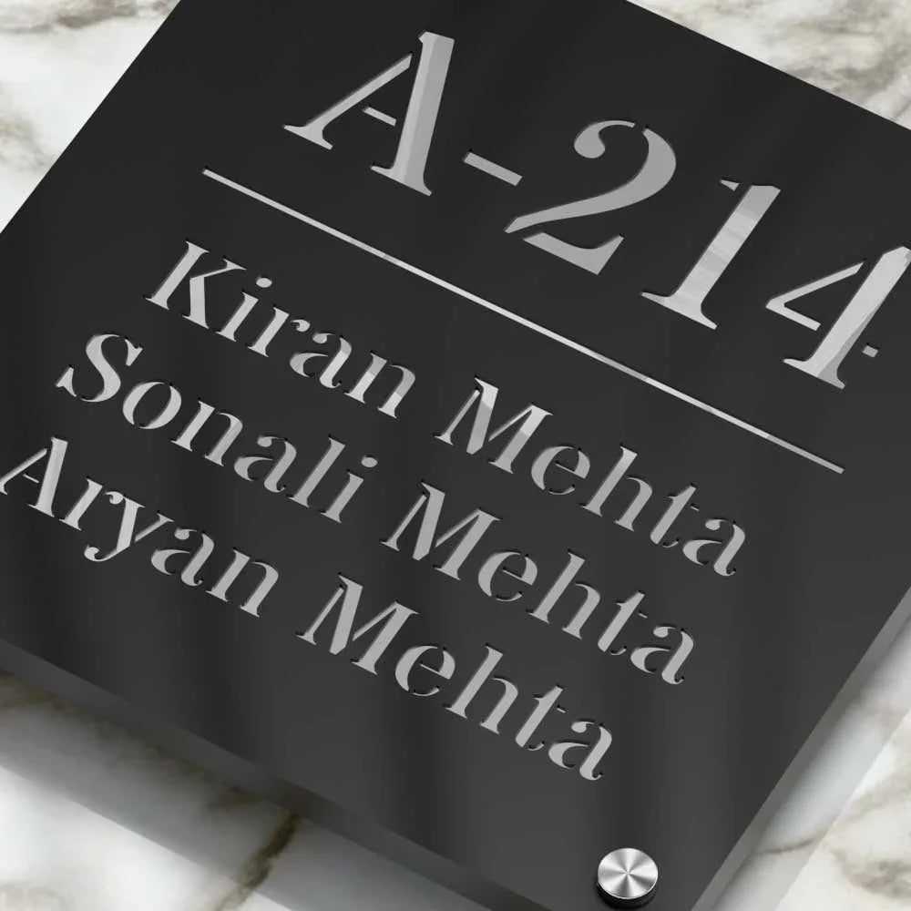 Strata Dualtone Square Nameplate - Matte Black & Mirror Silver