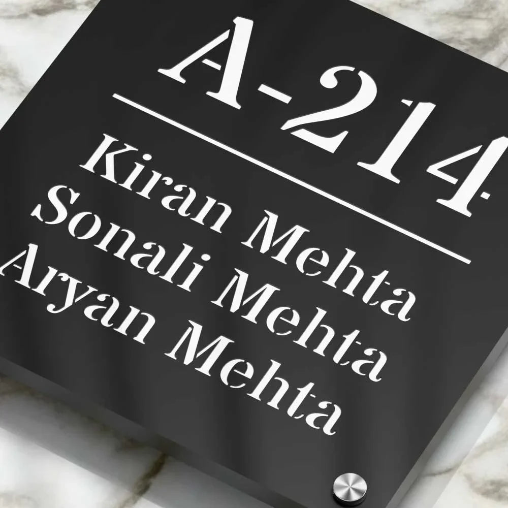 Strata Dualtone Square Nameplate - Matte Black & Glossy White