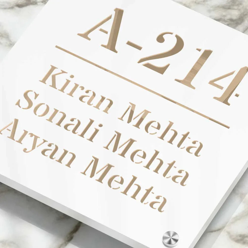 Strata Dualtone Square Nameplate - Matte White & Mirror Gold