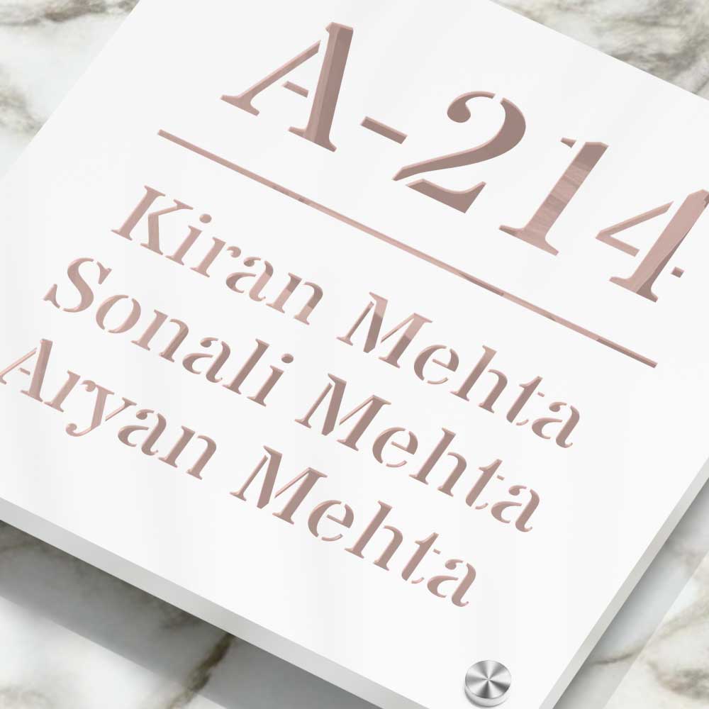 Strata Dualtone Square Nameplate - Matte White & Mirror Rose Gold