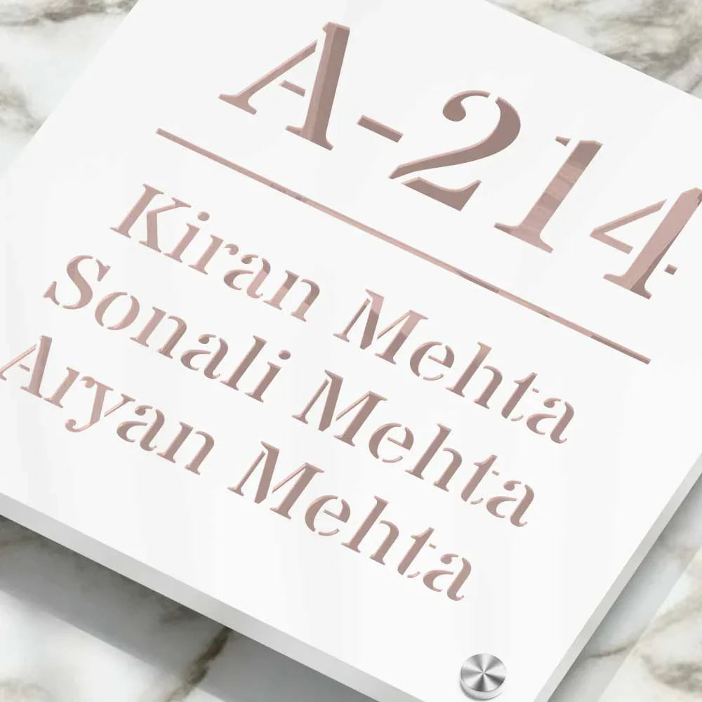 Strata Dualtone Square Nameplate - Matte White & Mirror Rose Gold