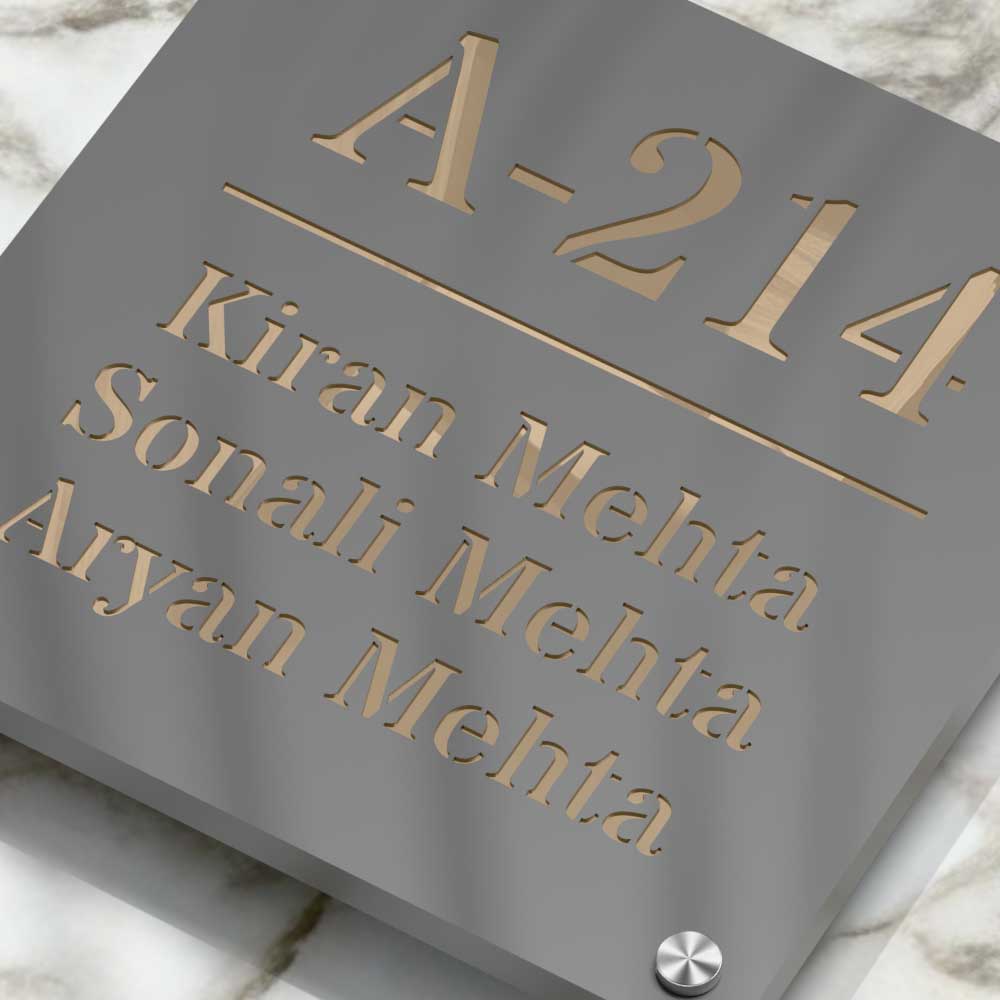 Strata Dualtone Square Nameplate - Dark Grey & Mirror Gold