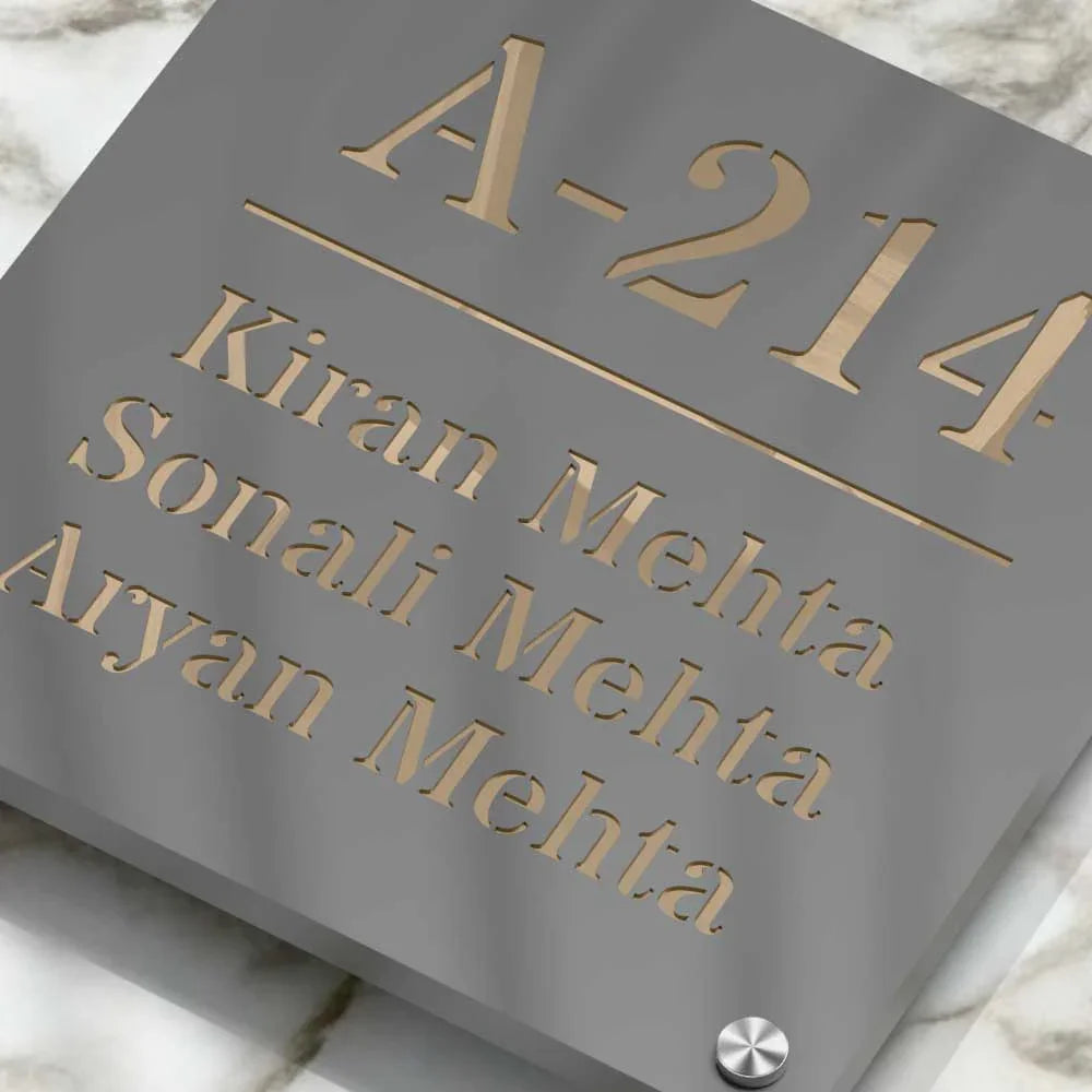 Strata Dualtone Square Nameplate - Dark Grey & Mirror Gold