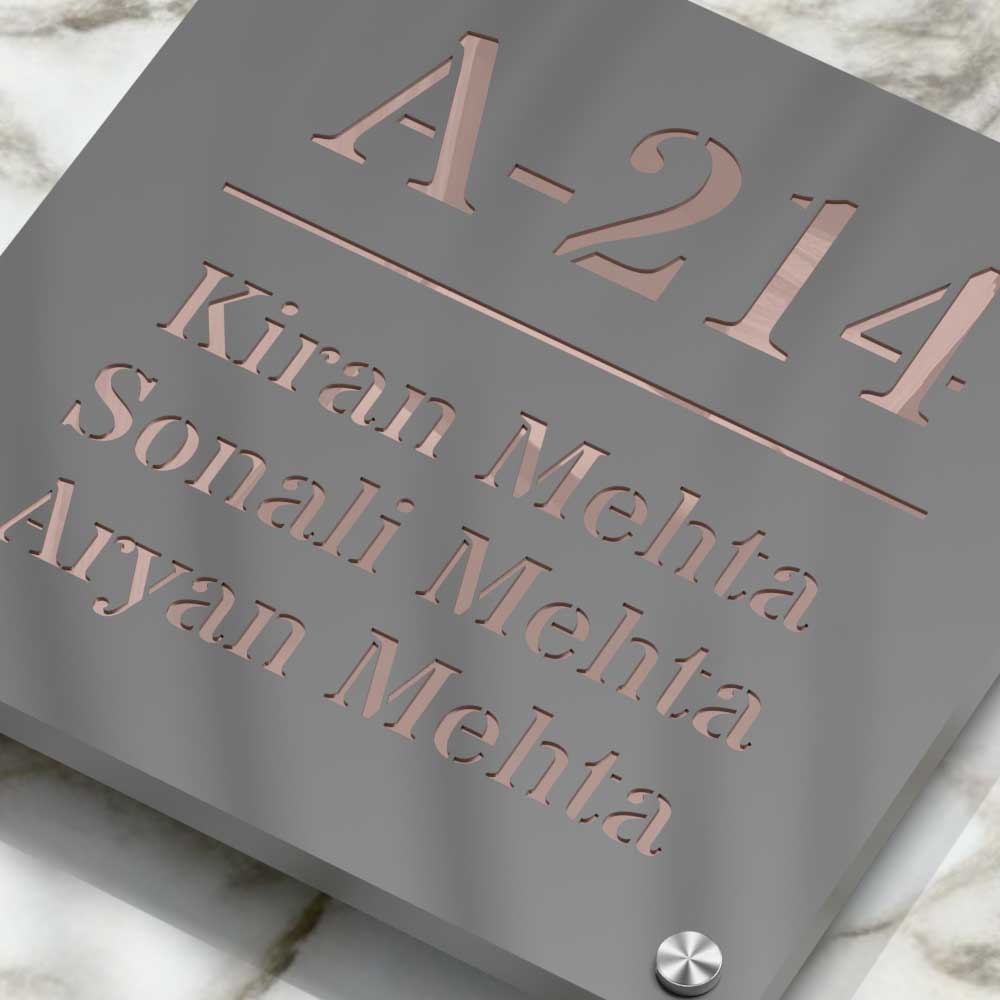 Strata Dualtone Square Nameplate - Dark Grey & Mirror Rose Gold